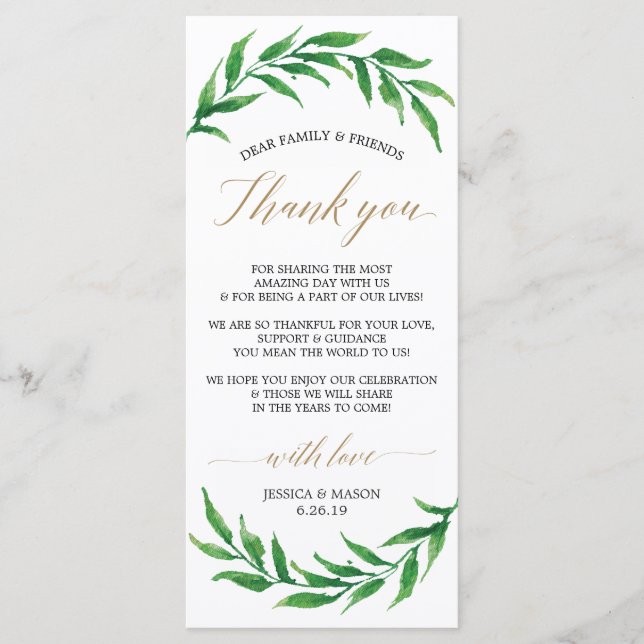 Bröllop Tack Namnkort - Grönska (Framsida)