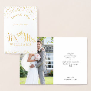 BRÖLLOP TACK par mr & Mrs Modern script Folierat Kort