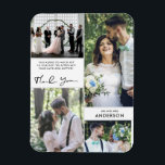 Bröllop Tack Photo Collage Magnet<br><div class="desc">Tack för bröllop-magneter i en fyra fotosamlingskonstruktioner - Lägg till ditt anpassningsbar-meddelande,  efternamn och fyra favoritfoton och fyra bröllopsdagar-e-post till familj och vänner. En vacker keepy att de kommer att göra kärlek!</div>