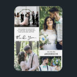 Bröllop Tack Photo Collage Magnet<br><div class="desc">Tack för bröllop-magneter i en fyra fotosamlingskonstruktioner - Lägg till ditt anpassningsbar-meddelande,  efternamn och fyra favoritfoton och fyra bröllopsdagar-e-post till familj och vänner. En vacker keepy att de kommer att göra kärlek!</div>