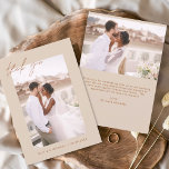 Bröllop Tack Photo Minimalist Romantic<br><div class="desc">Gratulera till kärlek och tacksamhet med budgetens Bröllop - Tack Cards, designat för att komplettera er minimalistiska bröllop firande. De här korten har ett foto på personligen både framifrån och bakåt och fångar upp de omhuldade stunderna på din speciella dag. Eleganten, handskrivet kursivt skript, typografi tillför en del modern sofistikering...</div>