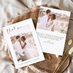 Bröllop Tack Photo Minimalist Romantic<br><div class="desc">Tack,  bröllop,  ni kort som har ett foto på framsidan och baksidan. Tack-korten innehåller en modern handskriven kursiv skripttypografi som är elegant,  enkel och modern till använda efter att du minimalistiskt enkelt bröllopsdag firande.</div>