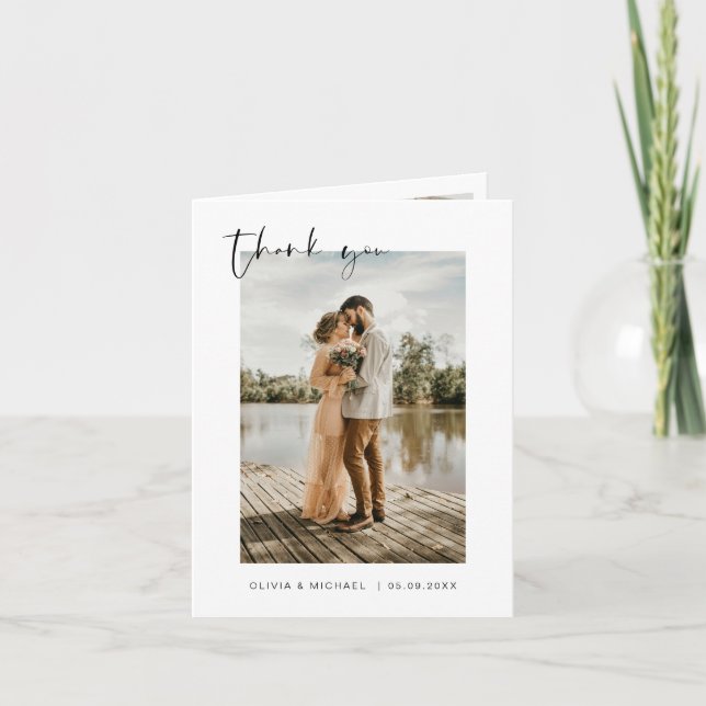 Bröllop Tack Photo Minimalist Romantic Kort (Framsida)