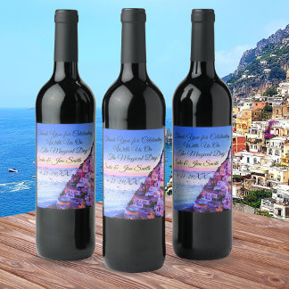 Bröllop Tack Positano Italien Vin Etikett