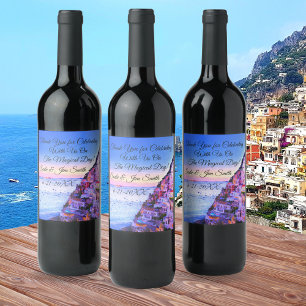 Bröllop Tack Positano Italien Vin-etikett Vinflaska Etikett