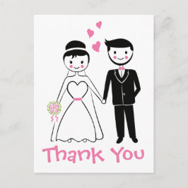 Bröllop Tack Rosa Black Tecknad Bride Groom Vykort