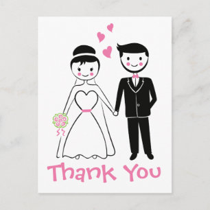 Bröllop Tack Rosa Black Tecknad Bride Groom Vykort