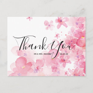 Bröllop Tack Rosa Watercolor Script-vykort Vykort