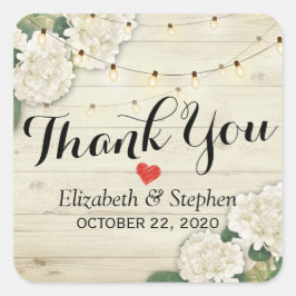 Bröllop Tack Rustic Wood Blommigt String Ljus Fyrkantigt Klistermärke