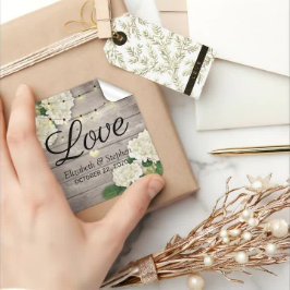 Bröllop Tack Rustic Wood Blommigt String Ljus Fyrkantigt Klistermärke