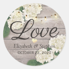 Bröllop Tack Rustic Wood Blommigt String Ljus Runt Klistermärke