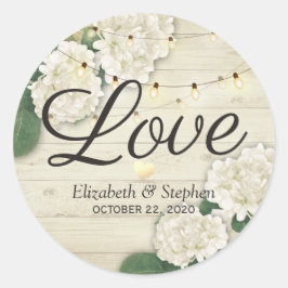 Bröllop Tack Rustic Wood Blommigt String Ljus Runt Klistermärke