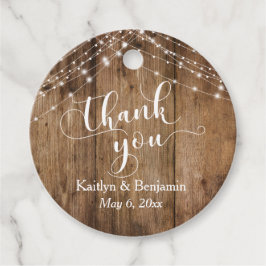 Bröllop Tack Rustic Wood & Light Strings Gåvor Etiketter