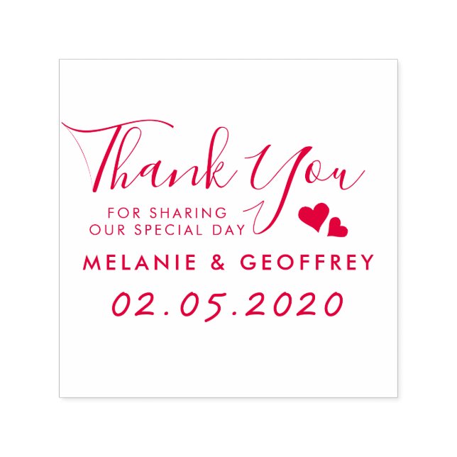 Bröllop Tack Script | Anpassade namn och datum Självfärgande Stämpel (Design)