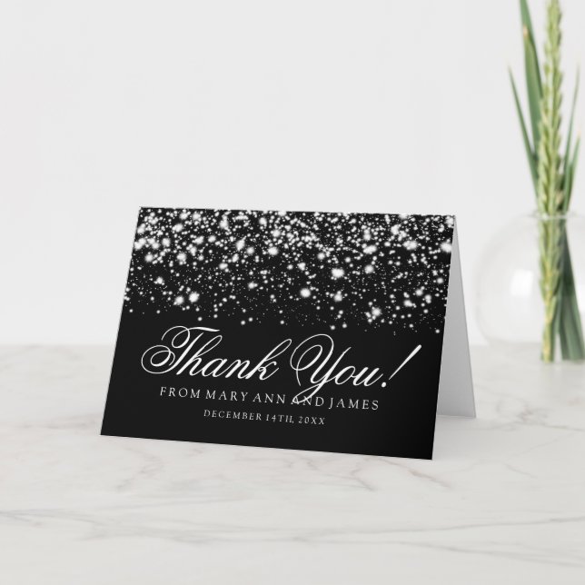 Bröllop "Tack" Silver Midnight Glam Tack Kort (Framsida)
