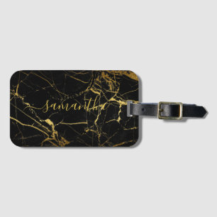 Bröllop Tack Svart marmor-skript i Guld Bagagebricka
