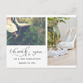 Bröllop Tack Typografi | Två foton Vykort