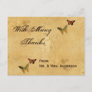 Bröllop Tack Vintage Damask Beige Butterfly Vykort