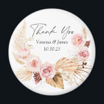 Bröllop tackar er för att ni vill ha Boho blommigt Magnet<br><div class="desc">Rosa vattenfärg Boho Blommigt Pampas Grass Wedding favornet magnet</div>