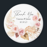 Bröllop tackar er för att ni vill ha Boho blommigt Magnet<br><div class="desc">Rosa vattenfärg Boho Blommigt Pampas Grass Wedding favornet magnet</div>