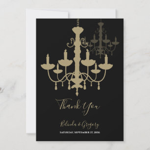 Bröllop tackkort för Black Guld Chandelier Tack Kort
