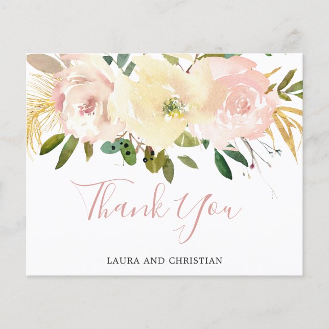 Bröllop tackkort med rosa blomster (Framsida)