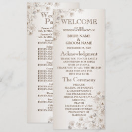 Bröllop Tan Blommig Hjärtmönster Beige Elegant Program