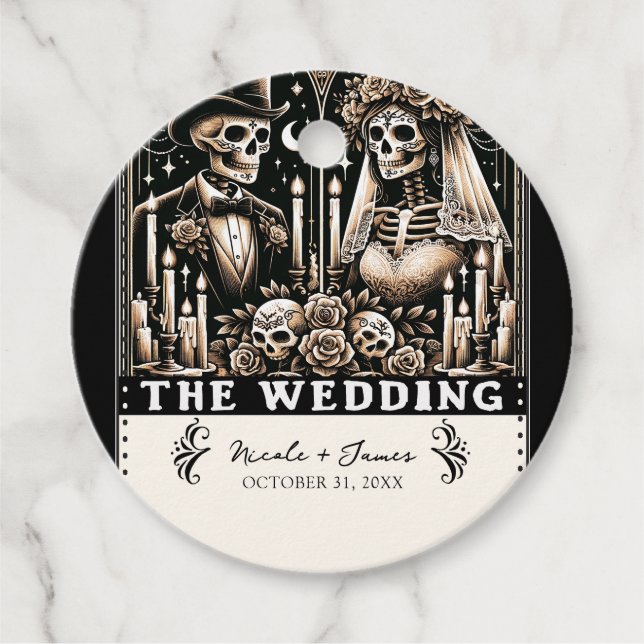 BRÖLLOP Tarot Skeletons Bride & Groom Gåvor Etiketter (Framsida)