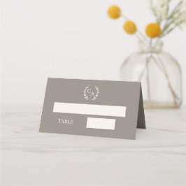 Bröllop taupe elfenbensvitt monogrammonogram krans placeringskort
