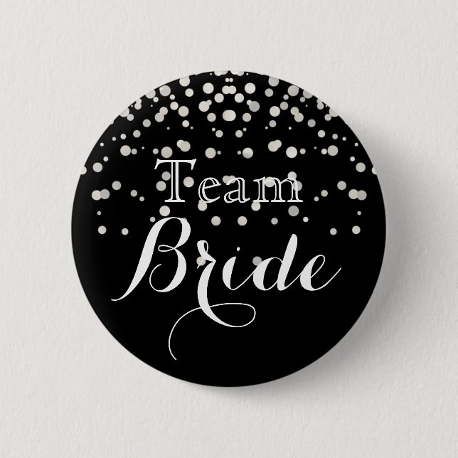 Bröllop Team Bride Black White Glitter Faux Foil Knapp (Framsida)