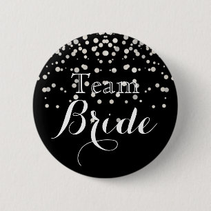 Bröllop Team Bride Black White Glitter Faux Foil Knapp