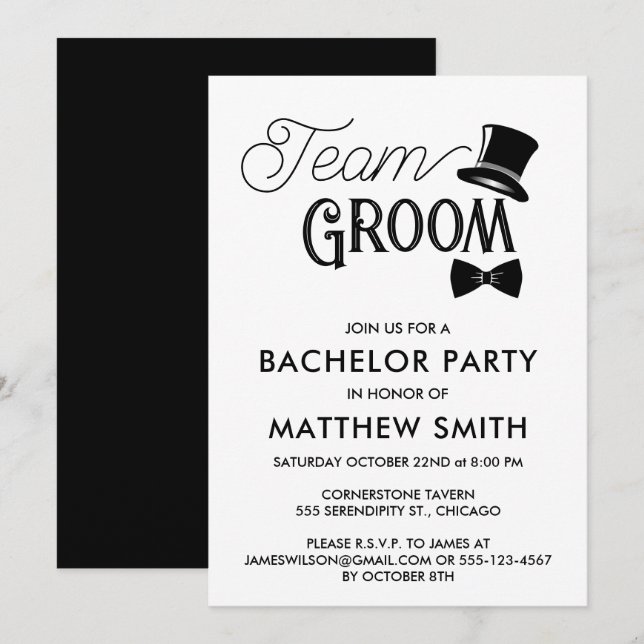 Bröllop Team Groom Bachelor Party Inbjudningar (Fram/baksida)