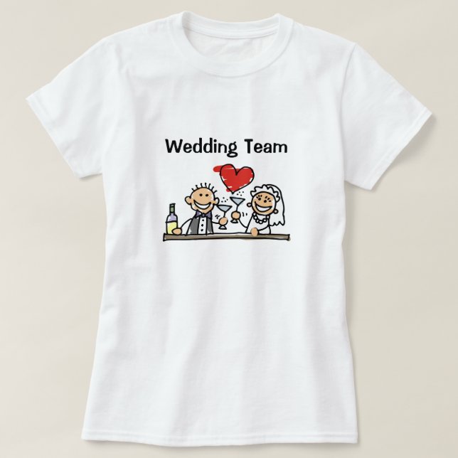 Bröllop Team Lycklig Bride Groom Smildrande Bröllo Tee Shirt (Design framsida)