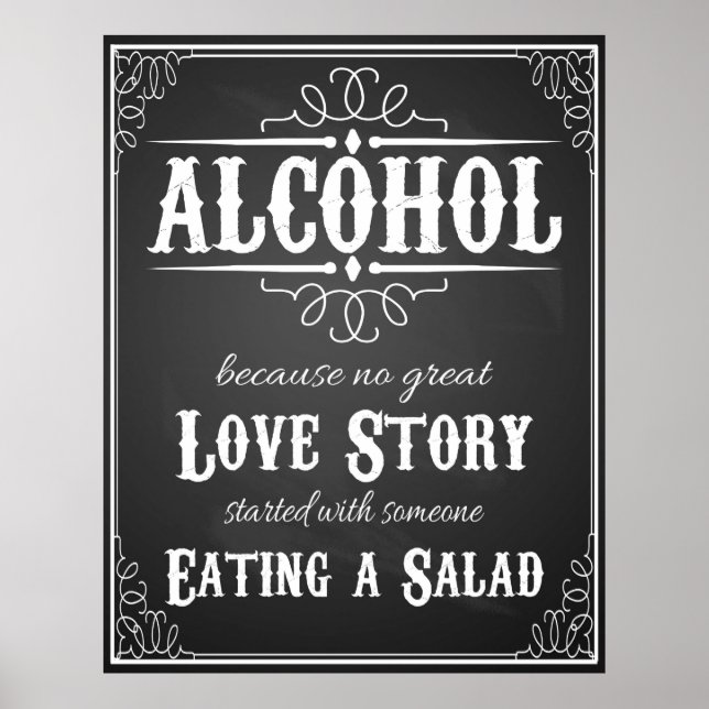 Bröllop-tecken Alcohol BLACKBOARD-CHALKBOARD Poster (Framsidan)