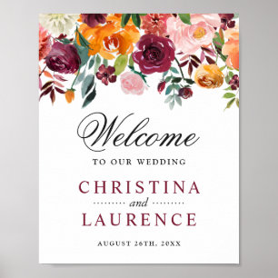 Bröllop-tecken   Burgundy  Rosa Orange Flowers Poster