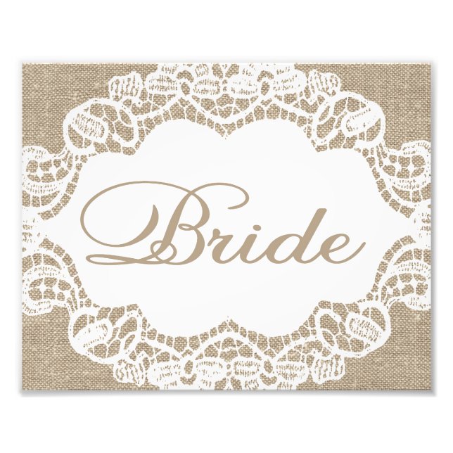 Bröllop-tecken - Burlap & Snöre - Bride - Fototryck (Framsidan)
