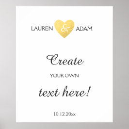 Bröllop-tecken faux guld hjärta, anpassningsbar te poster