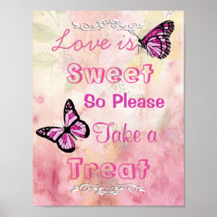 Bröllop-tecken för Candy Buffet, Rosa & Butterflie Poster