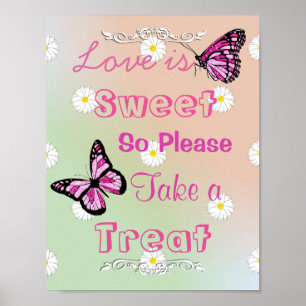 Bröllop-tecken för Candy Buffet, Rosa & Butterflie Poster
