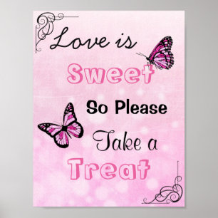 Bröllop-tecken för Candy Buffet, Rosa & Butterflie Poster