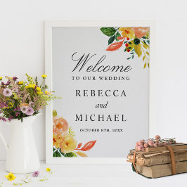 Bröllop-tecken för höstfärgspets Blommigt Poster