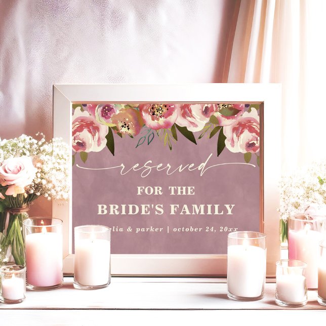 Bröllop-tecken för Ophelia Rosa Reserved Anpassnin Poster (Say "I DO" to Romantic Watercolor Florals and a Cottagecore Vibe with the Ophelia Wedding Suite.)