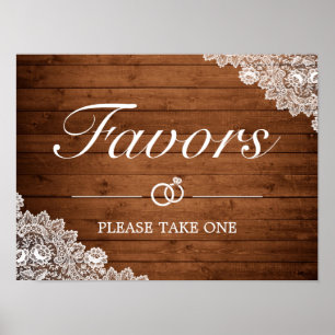 Bröllop-tecken för Rustic Wood & White Snöre Poster