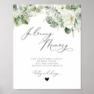 Bröllop-tecken för White Blommigt Greenery Memoria Poster