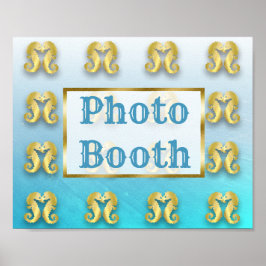Bröllop-tecken Foto Booth Oceanic Aqua Blue & Guld Poster