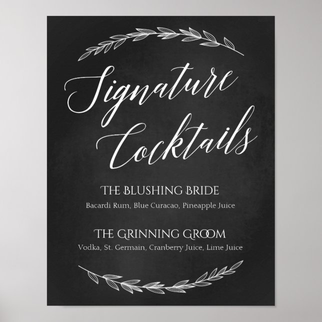 Bröllop-tecken - Namnteckning Cocktail-skylt Poster (Framsidan)