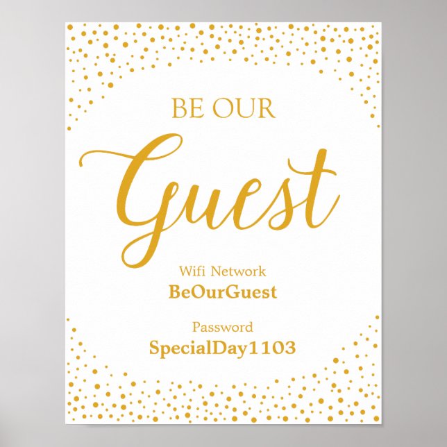 Bröllop-tecken - Wifi-lösenord, konfetti Bröllop-t Poster (Framsidan)