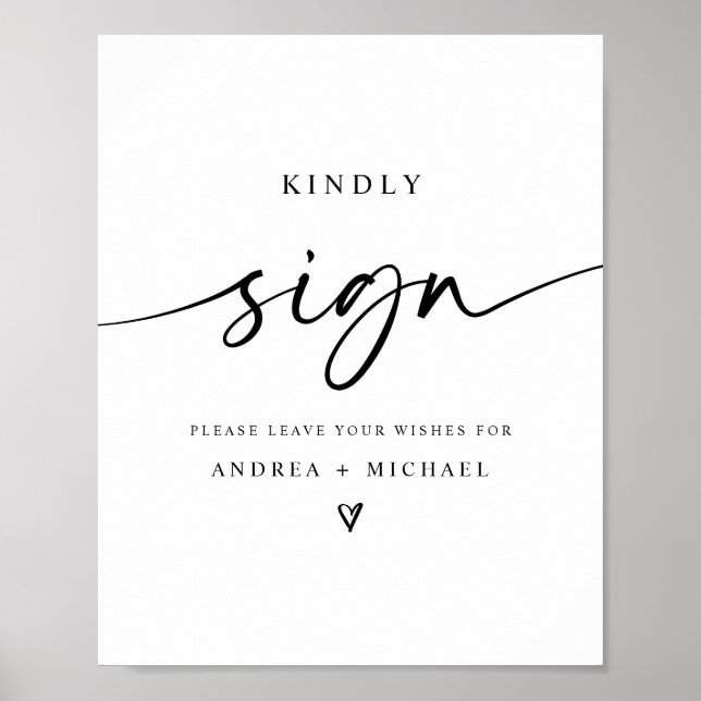 Bröllop-tecknet Guest Bok Modern minimalistiskt hj Poster (Framsidan)