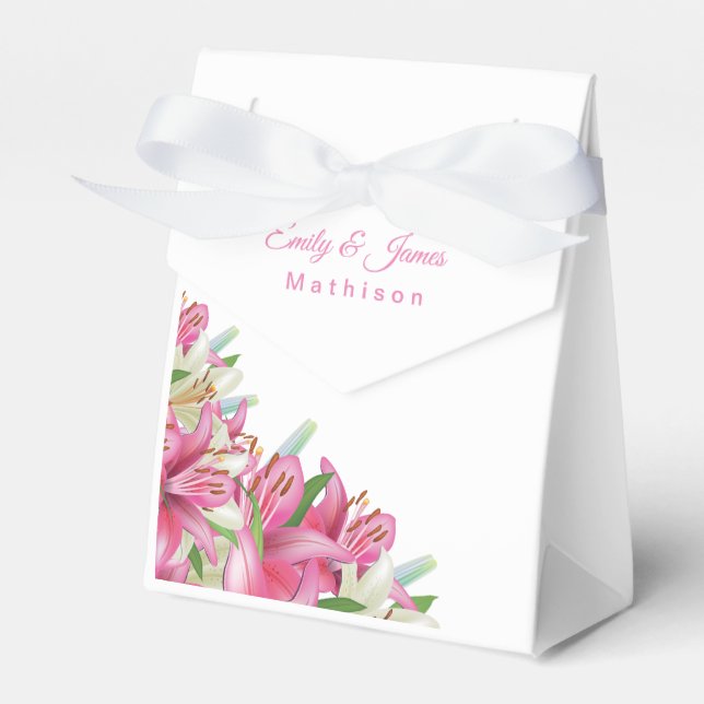 Bröllop Temple Wedding Favor Boxes-Rosa Lilies Presentaskar (Framsidan Sidan)