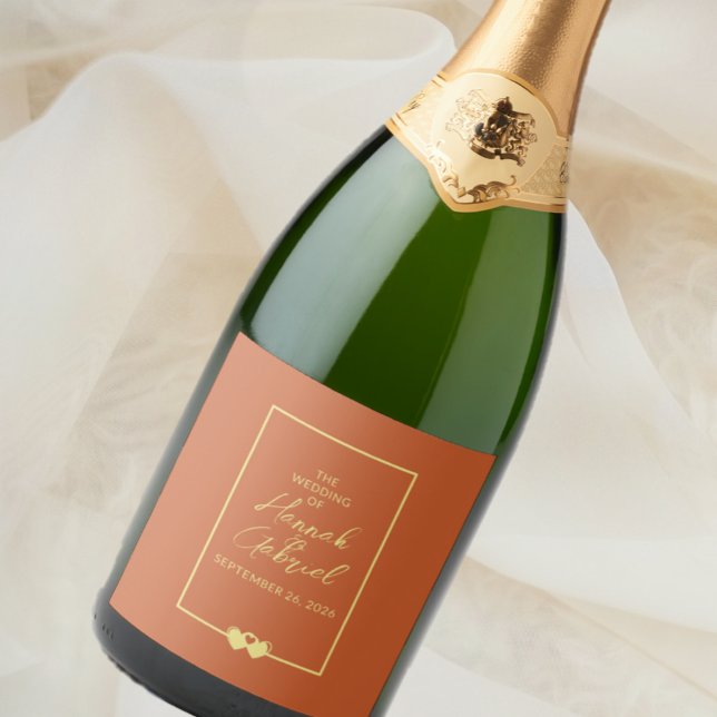 Bröllop Terracotta och Guld Sparkling Vin (Wedding Terracotta and Gold Sparkling Wine Label)